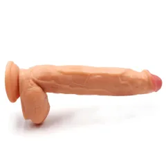 The dildo folded fully in half to demonstrate the soft and bendable silicone body