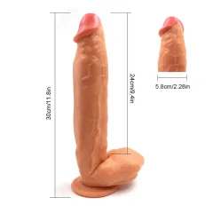 Size chart showing the 30cm total length 24cm insertable length and 5.8cm diameter