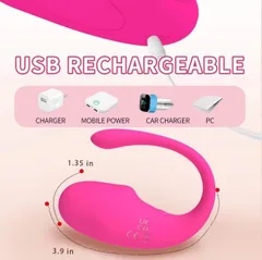 USB rechargeable wearable vibrator measuring 3.9 inches long and 1.35 inches wide