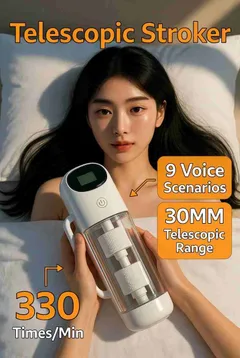 Dimension chart listing the 28.5cm length and 13cm width of the AI telescopic sucking masturbator