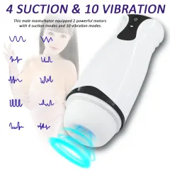 White automatic male masturbator cup with 4 suction and 10 vibration modes