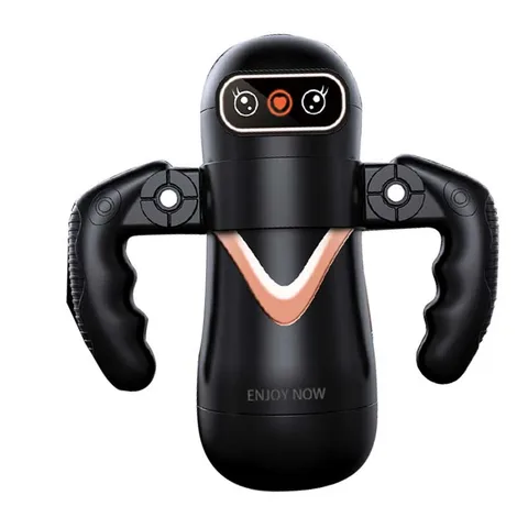 Automatic telescopic masturbator in hand with transparent window and mid-section grip
