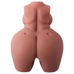 Rear view of the half body sex doll showing the rounded buttocks and smooth back