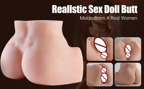 Main product shot of the realistic vibrating hip torso doll with dual channels