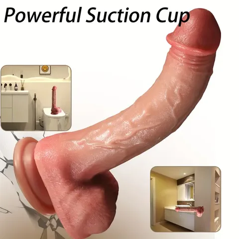 Dildo standing upright on a smooth surface via its suction cup base