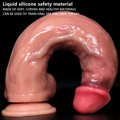 Dildo bent into a full U-shape showing the soft flexible liquid silicone