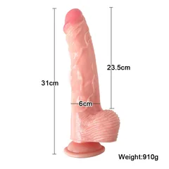 Size reference for the VIP33 dildo at 31cm total and 23.5cm insertable