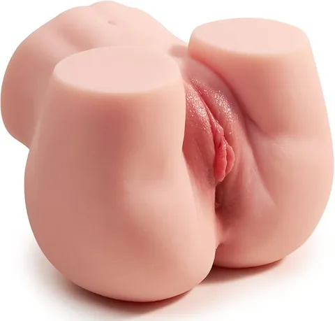 Realistic butt doll underside view showing sculpted labia and both textured channel openings