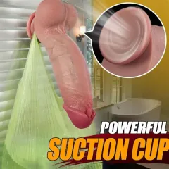 Detailed red glans and molded head of the realistic dildo