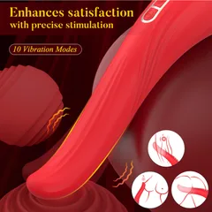 Curved handle and soft tongue tip of the red sucking licking vibrator