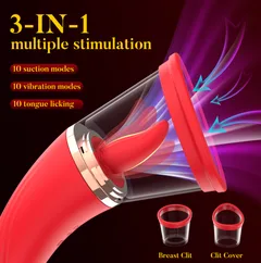 Clear suction cup with the flapper tongue inside plus the breast and clit covers