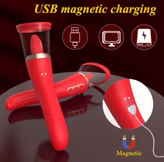 USB magnetic charging cable attached to the red suction vibrator