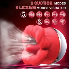 Red Lips Rose diagram showing 3 suction modes and 5 licking modes with mode icons