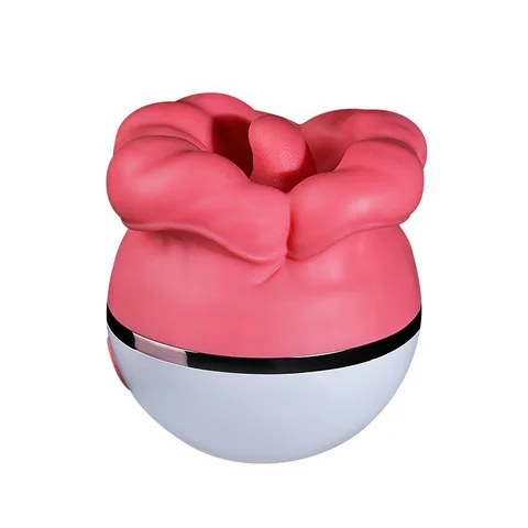 Red Lips Rose sucking and licking vibrator with a sculpted floral head in rose red on a clean white background