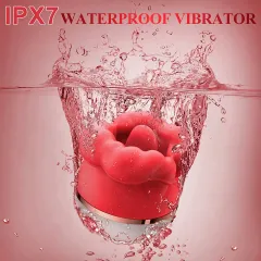 IPX7 waterproof Red Lips Rose vibrator surrounded by a splash of water