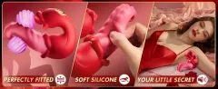 Close-up of the smooth rose red silicone surface of the Medusa