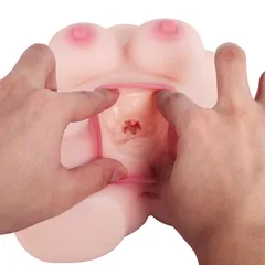 Opened vaginal channel showing raised inner nubs with the anal opening below