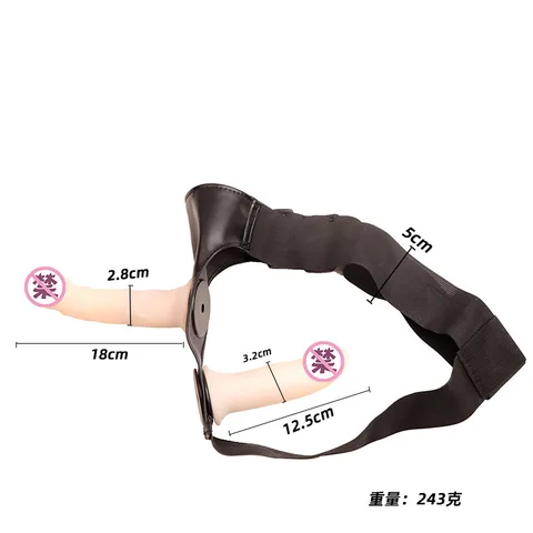 Size chart comparing the long and short ends of the double-ended dildo