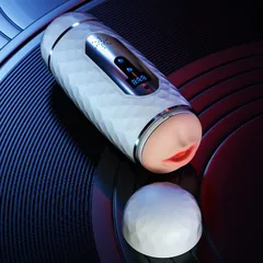 Dual-head auto masturbator angled to show the TPE sleeve opening at one end