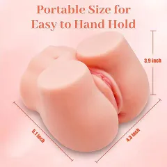 Size chart showing the compact butt masturbator's length, width and height marked in inches
