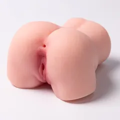 Dual-hole butt masturbator seen from behind showing rounded cheeks and two separate entry points