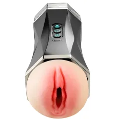 Voice and vibration functions labelled on the masturbator control panel
