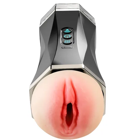 Voice and vibration functions labelled on the masturbator control panel