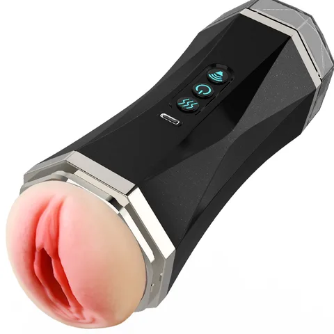 Dual-ended vibrating masturbator with vaginal end and built-in button controls