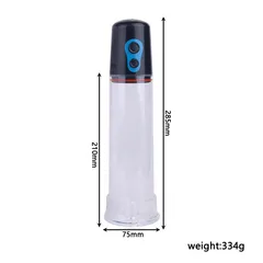 Penis pump dimensions marked on the cylinder as 285mm long and 75mm wide