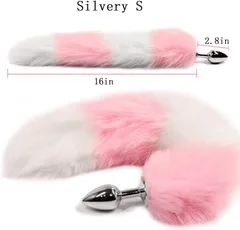 Fox tail anal plug size reference showing a 16 inch tail and a 2.8 inch plug