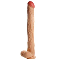 Extra long realistic skin texture dildo in flesh tone with a sculpted glans