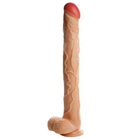 Extra long realistic skin texture dildo in flesh tone with a sculpted glans