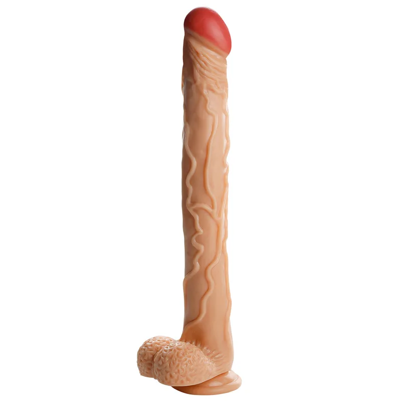 Extra long realistic skin texture dildo in flesh tone with a sculpted glans