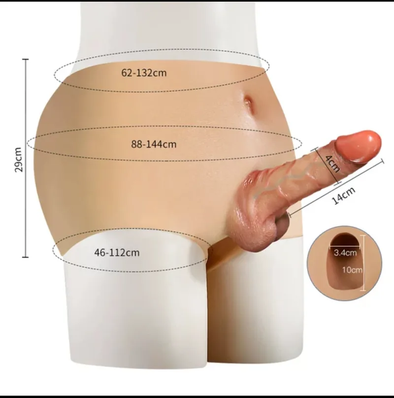 Hollow wearable dildo pants in flesh tone with realistic veined shaft