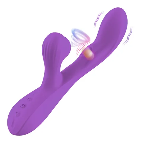 Front view of the magenta silicone sucking vibrator showing its ergonomic shape