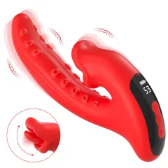Dual tongue thrill vibrator in red