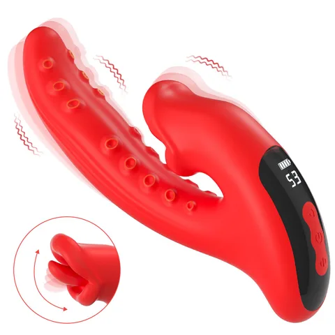 Dual tongue thrill vibrator in red