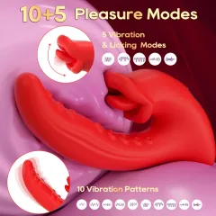 Dual tongue thrill vibrator control panel with LED display and buttons