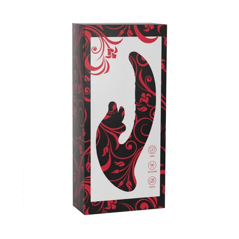 Another angle of the red dual tongue thrill vibrator