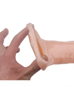 Hand stretching the open end of the TPE sleeve to show its hollow core