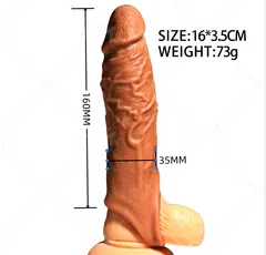 VIP27 realistic liquid silicone penis sleeve shown with its 16cm length and 3.5cm diameter