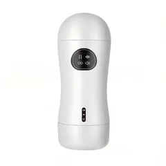 White manual masturbation cup with a firm ABS shell and soft TPE sleeve