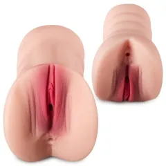 Close-up of dual-channel design showing both vaginal and anal entry points