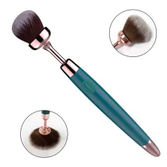 Angled studio view of the vibrating makeup brush showing brush head and handle