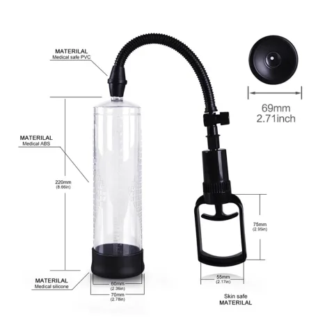 Penis Pump Size Guide - Cylinder and Handle Dimensions in cm