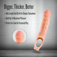 Side profile of the dual-density TPE penis extender sleeve showing its added girth
