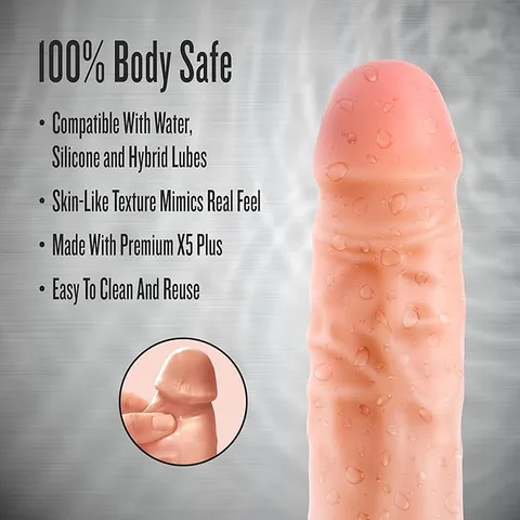 Specification panel showing material and dimensions of the penis extender sleeve