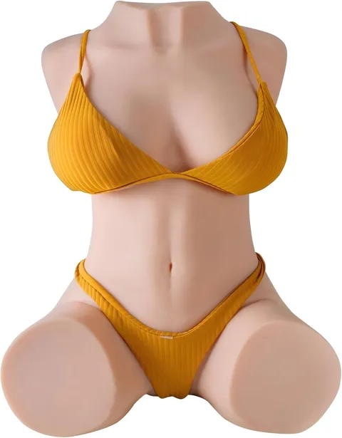 Side view of the realistic male sex doll torso showing the S-shaped waist