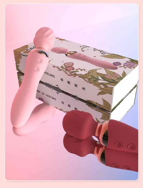 Girly pink wand vibrator in its retail packaging box