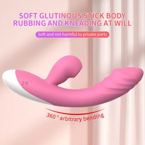 Front view of the dual-stimulation rabbit vibrator with G-spot shaft and suction head